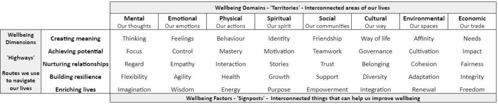 CANBE Wellbeing Model Domains and Dimensions